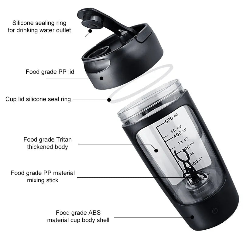 Portable USB Electric Protein Shaker Bottle – 1200mAh Rechargeable Blender Cup for Fitness & Smoothies (650ml)