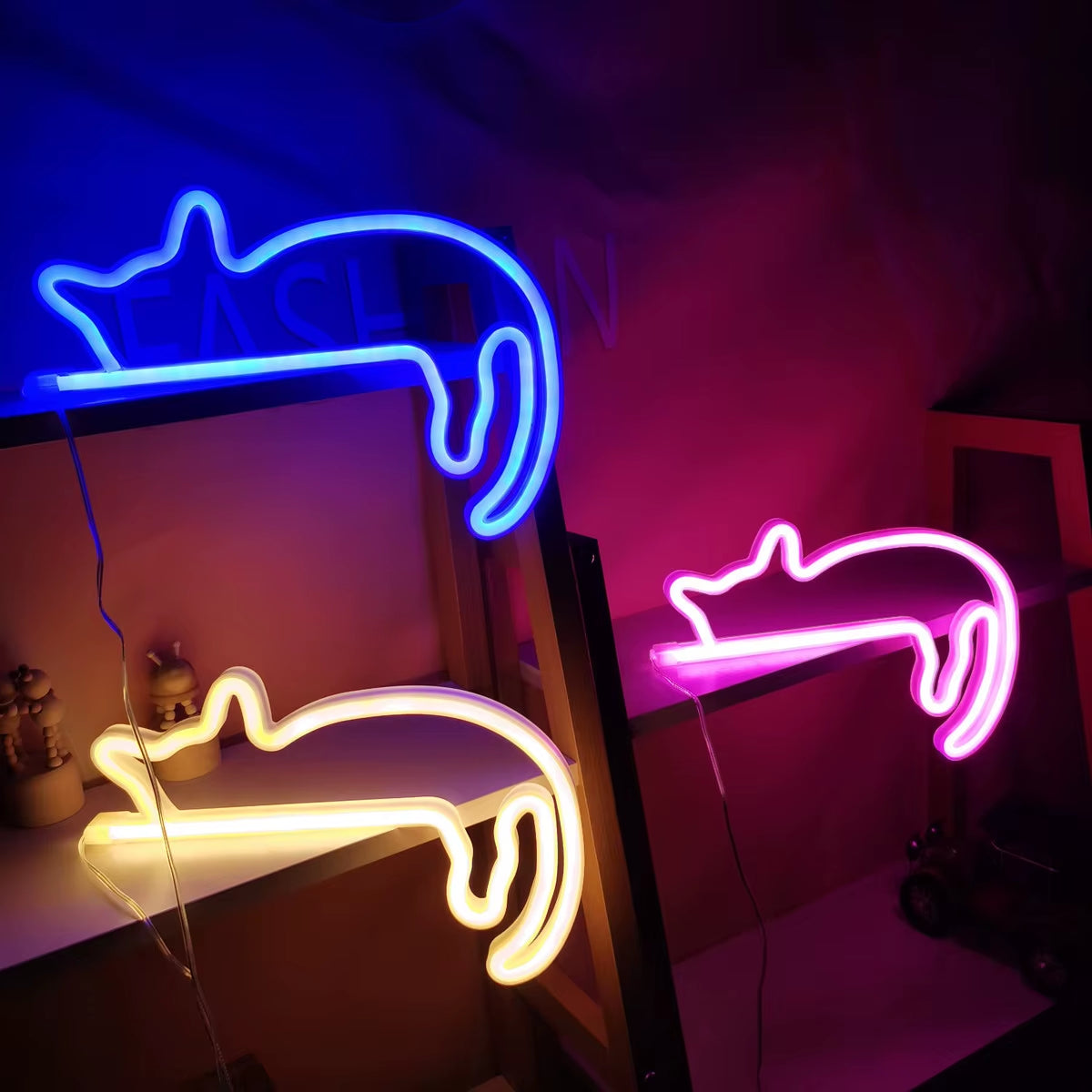 Cat Neon Wall Sign - LED Light Decor for Rooms, Pet Stores, and Parties