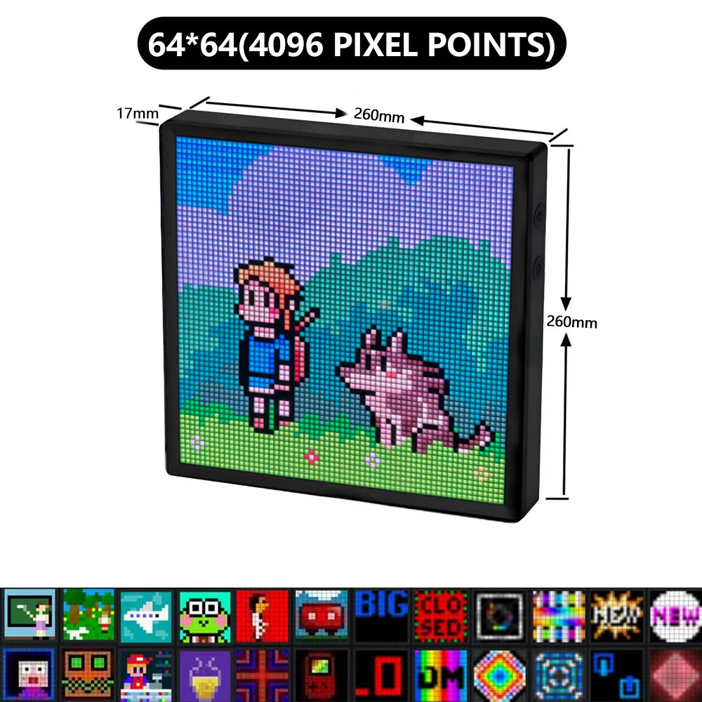 Programmable 64x64 RGB LED Pixel Display – Creative Pixel Art Screen with Bluetooth Control