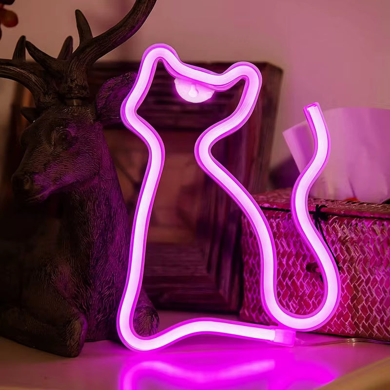 Cat Neon Wall Sign - LED Light Decor for Rooms, Pet Stores, and Parties