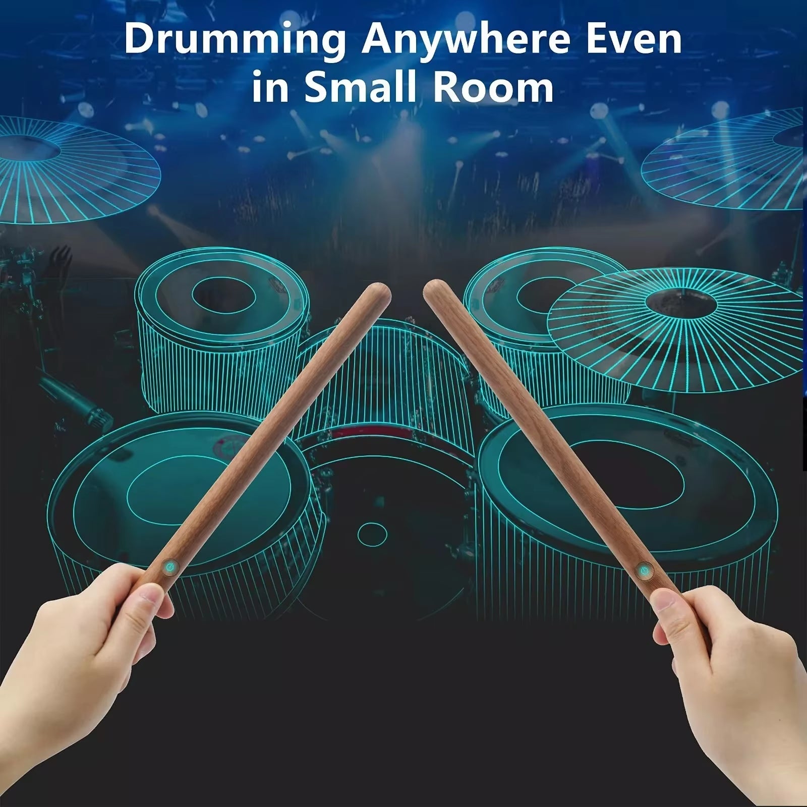 Portable Digital Air Drum Kit - Drumsticks, Foot Pedals & Bluetooth