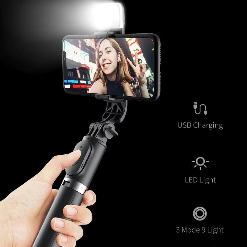 Phone Selfie Stick Tripod 1045mm with Wireless Bluetooth LED Fill Light and Remote Shutter