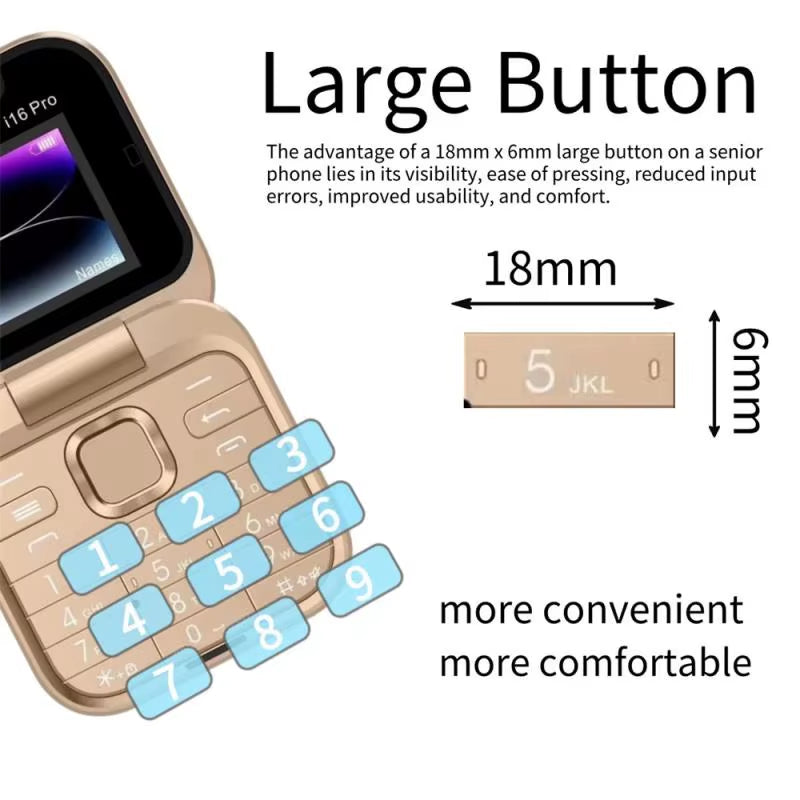 I16Pro Small Foldable Mobile Phone Auto Call Record Speed Dial FM Radio Mini Flip Telephones 2 Card GSM Unlocked Cellphone