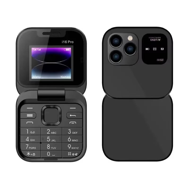 I16Pro Small Foldable Mobile Phone Auto Call Record Speed Dial FM Radio Mini Flip Telephones 2 Card GSM Unlocked Cellphone