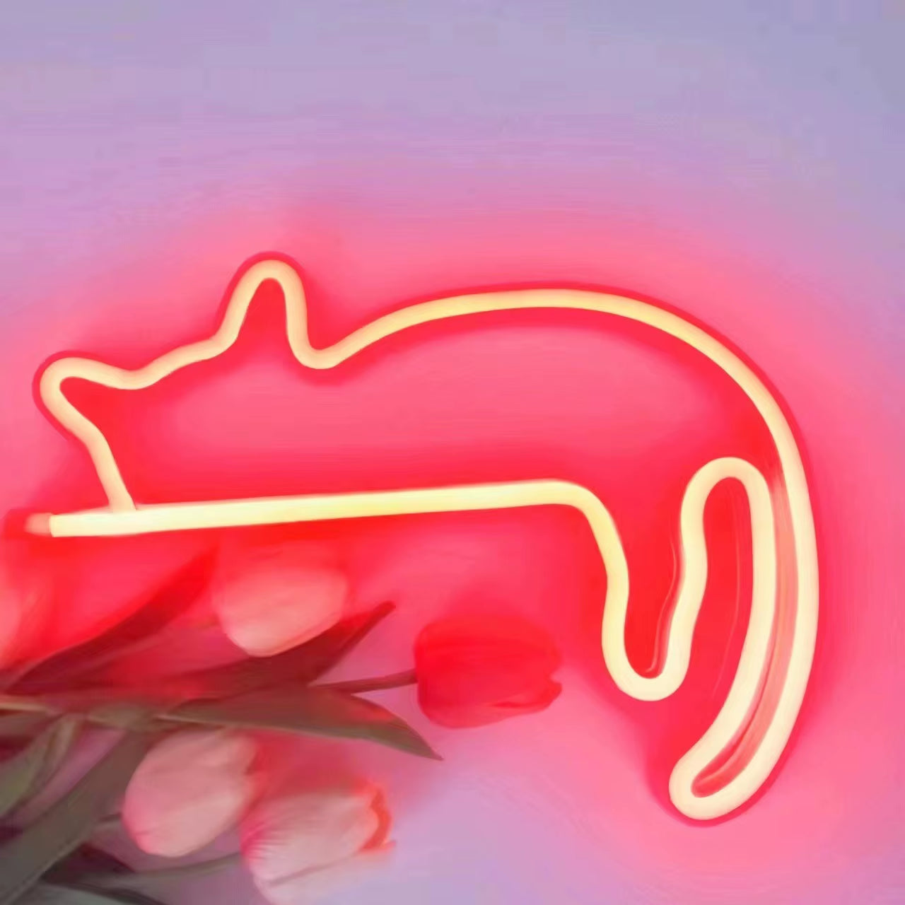 Cat Neon Wall Sign - LED Light Decor for Rooms, Pet Stores, and Parties