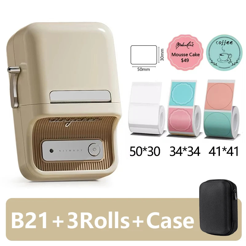 Mini B21 Portable Label Printer - Wireless Thermal Sticker Maker