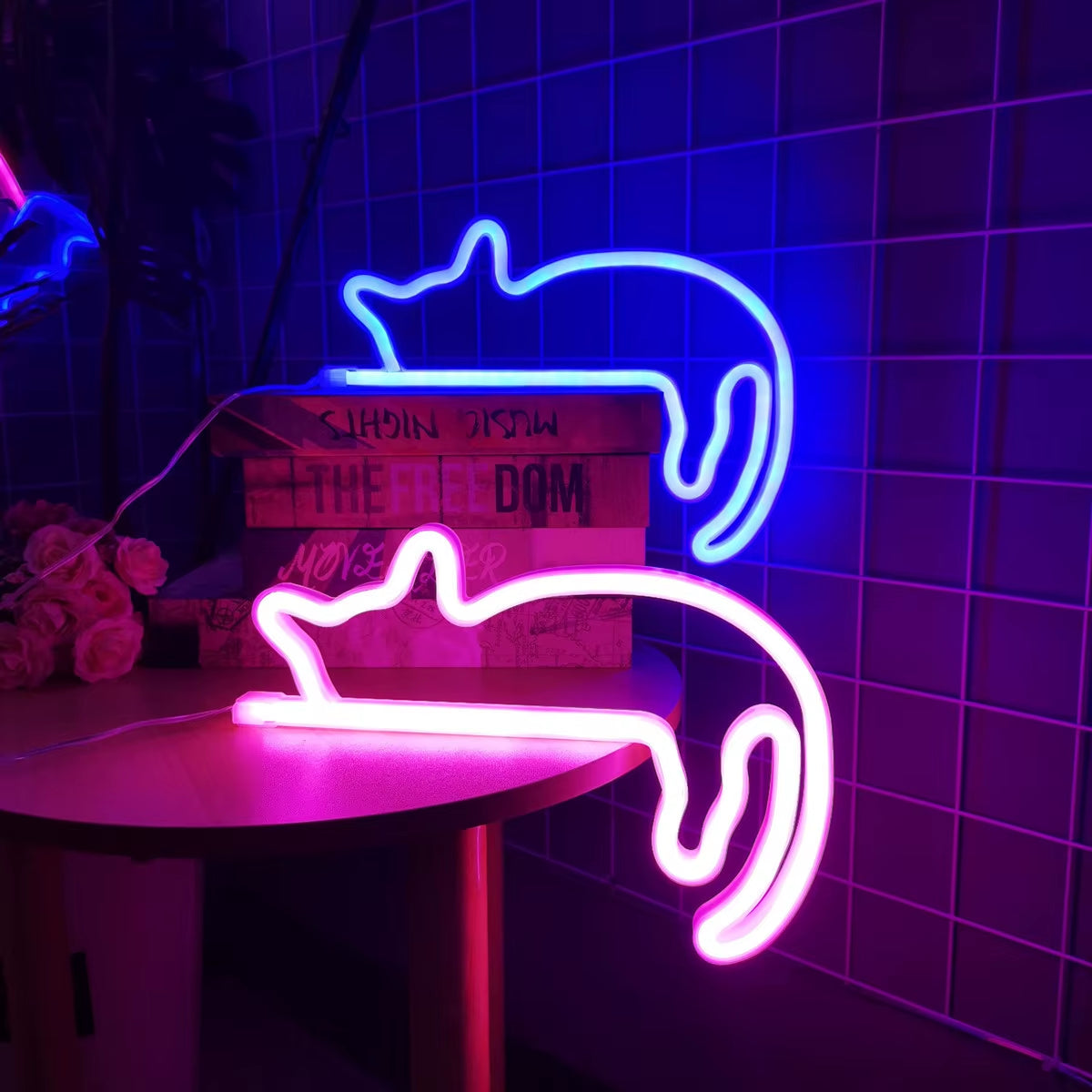 Cat Neon Wall Sign - LED Light Decor for Rooms, Pet Stores, and Parties