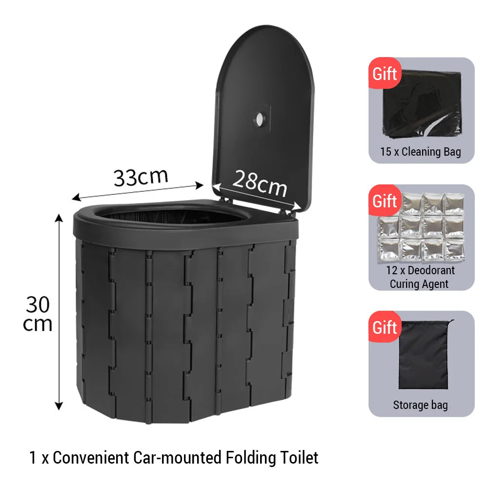 Travel-use in-vehicle folding toilet