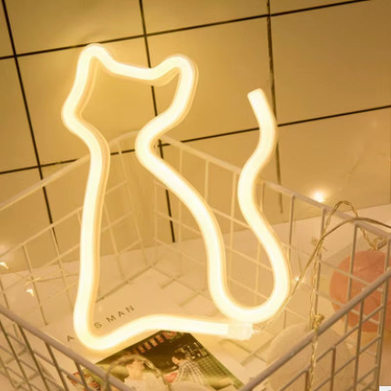 Cat Neon Wall Sign - LED Light Decor for Rooms, Pet Stores, and Parties